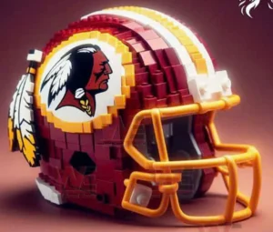 Washington Commanders NFL Helmet Building Blocks Set 3 Close up view of a Washington Commanders building blocks football helmet on a clean background!