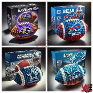 NFL team football building toys with Ravens and Bills logos and boxes!