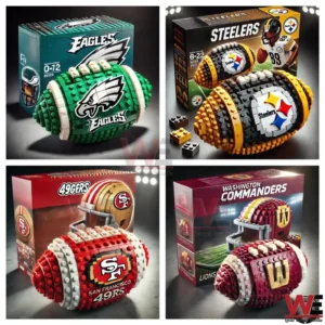 Packers and Chiefs themed football building toys with boxes!