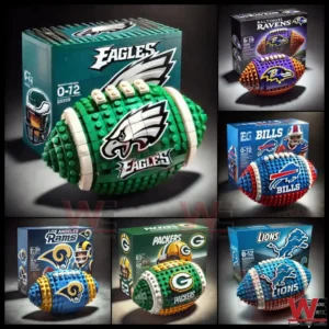 Rams and Vikings football building toys with team logos!