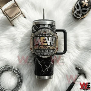 AEW Revolution themed insulated tumbler with handle and metal straw!