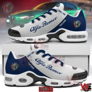 Alfa Romeo themed sneaker with blue accents