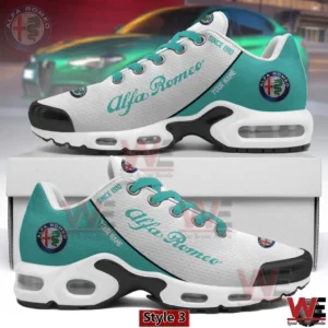 Alfa Romeo themed sneaker with teal accents