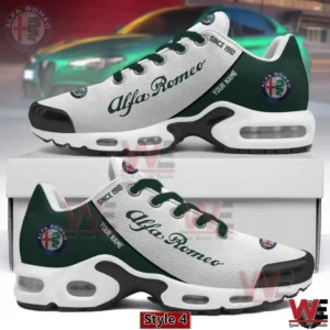 Alfa Romeo themed sneaker with dark green accents