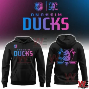 Black Anaheim Ducks hoodie with neon duck logo on back and team name on front!