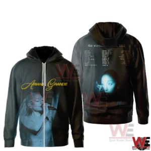 Ariana Grande The Eternal Sunshine Tour 3D Shirt 9 Zip hoodie with Ariana Grande concert artwork on front and expressive portrait on back!