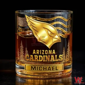 Gold Arizona Cardinals whiskey glass with custom name Michael!