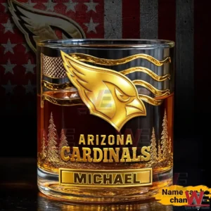 Arizona Cardinals Custom Gold Whiskey Glass 3 Arizona Cardinals gold whiskey glass with name Michael and patriotic background!