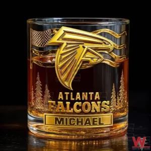 Gold Atlanta Falcons whiskey glass with team logo and personalized Michael name!