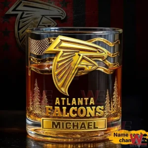 Atlanta Falcons gold logo whiskey glass on dark background!