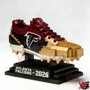 Atlanta Falcons themed building block sneaker displayed on a black base!