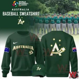 Australia Baseball 2026 World Baseball Limited Editon Hoodie 6 Green Australia Baseball Sweatshirt World Baseball Classic Twenty Twenty Six with front and back graphics!