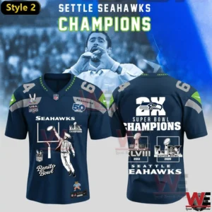 Seattle Seahawks champions jersey design with bold front and back graphics in navy colors!