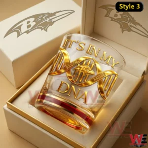 Baltimore Ravens NFL Game Day Whiskey Glass 5 Baltimore football DNA gold design whiskey glass in box!