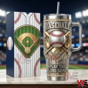Baseball themed insulated tumbler with raised baseball design and matching box!