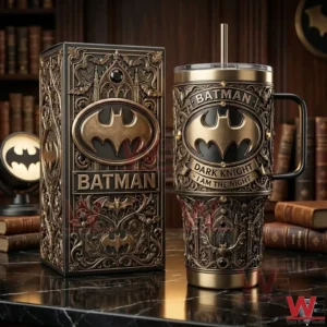 Batman Dark Knight tumbler with decorative box on table!