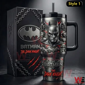 Batman tumbler with dark metallic design and matching themed box!