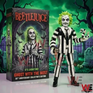 Beetlejuice building block figure with black and white suit and collector box!