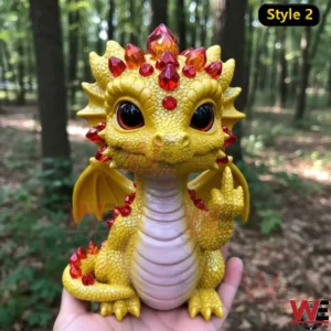 Yellow gemstone baby dragon figure with red crystal accents in a forest!