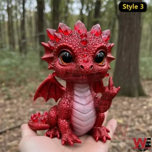 Red gemstone baby dragon figure with crystal crown details in the forest!