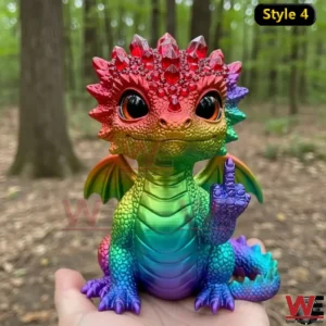 Rainbow gemstone baby dragon figure with multicolor crystal details in a forest!