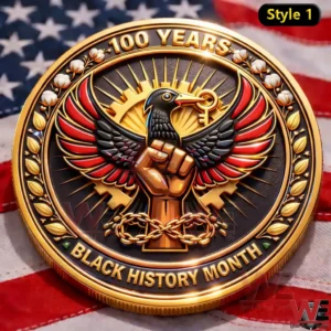 Black History Month - 100 Years Commemorative Coin (1926–2026) 4 This coin displays portraits of influential Black leaders across generations! The artwork honors achievements courage and lasting contributions to society! It marks the one hundred year legacy of Black history with rich detailed design!