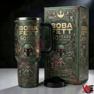 Green collector tumbler and box celebrating fifty years of the famous bounty hunter character!