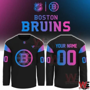 Customizable Boston Bruins cyberpunk long sleeve hockey jersey front and back!