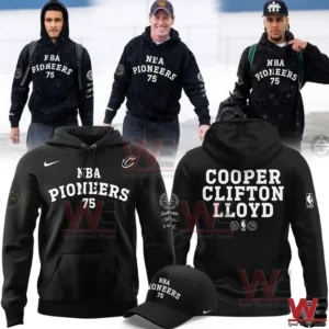 People wearing black NBA Pioneers hoodies outdoors!