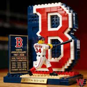 Close up of Boston Red Sox brick anniversary display with player and championship plaque!