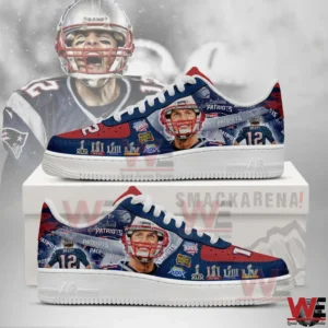 Custom Patriots themed sneakers with player graphics and championship details!