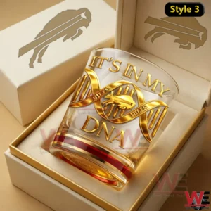 Buffalo Bills NFL Game Day Whiskey Glass 5 Buffalo football DNA themed whiskey glass in gold design!