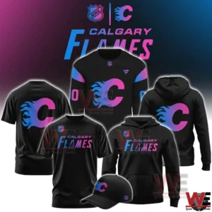 Calgary Flames cyberpunk style apparel set with jersey hoodie shirt and cap!