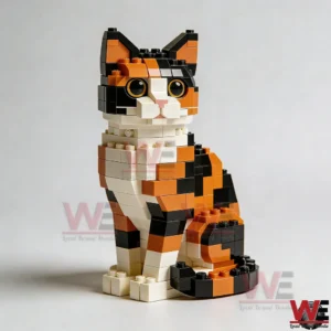 Calico cat figure built from colorful building blocks!