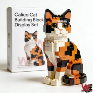 Calico cat building block model standing beside its box!
