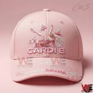 Pink Cardi B Little Miss Dramatic tour cap with embroidered artwork on plain background!