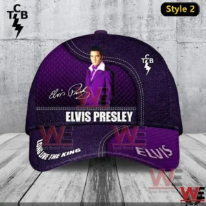 Purple Elvis Presley cap with portrait and signature design