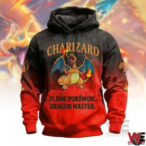 Charizard Flame Pokemon Dragon Master Vintage Hoodie 4 Black and red Charizard Flame Pokemon Dragon Master hoodie with fiery background!
