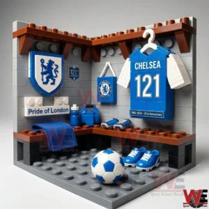 Chelsea themed building block locker room with anniversary shirt football and club symbols on display!