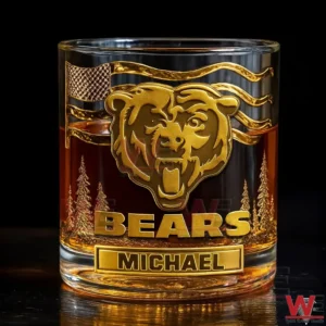 Gold bear themed whiskey glass with personalized name engraved on clear glass!