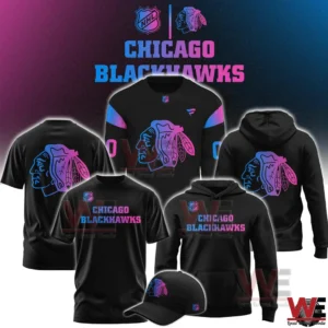 Chicago Blackhawks cyberpunk style apparel set with jersey hoodie shirt and cap!