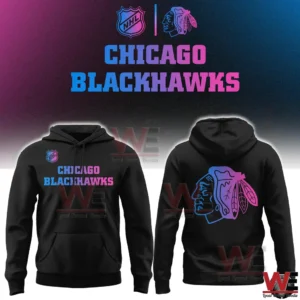 Chicago Blackhawks NHL Cyberpunk Warm Up Hockey Limited Edition 2026 Jersey, Hoodie 7 Front and back view of Chicago Blackhawks cyberpunk hoodie with large logo!