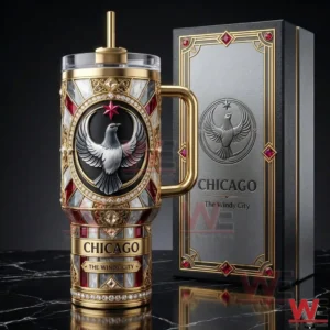 Luxury Chicago The Windy City tumbler with gold finish eagle emblem and premium gift box!