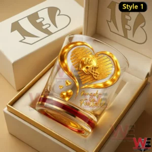 Golden heart Bengals football whiskey glass in a gift box!