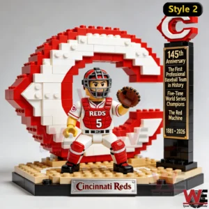 Brick style Cincinnati Reds catcher with large C logo and 145th Anniversary black plaque display!