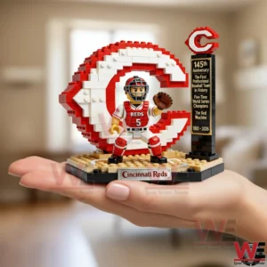 Brick Cincinnati Reds catcher display with large C logo and anniversary plaque held in a hand!
