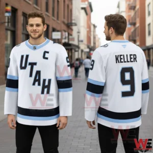 White Utah hockey jersey number 9 Keller front and back view!