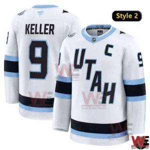 Utah white hockey jersey Style 2 number 9 Keller front and back view!
