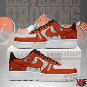 Orange and white Cleveland Browns themed sneakers with football details!
