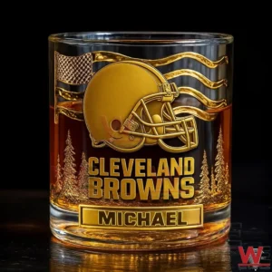 Gold Cleveland Browns whiskey glass with helmet design and Michael name!